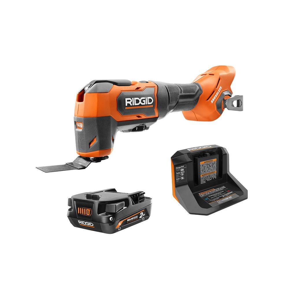 RIDGID 18V Brushless Cordless Oscillating Multi-Tool Kit with 2.0 Ah MAX Output Battery and 18V Charger R86240KN