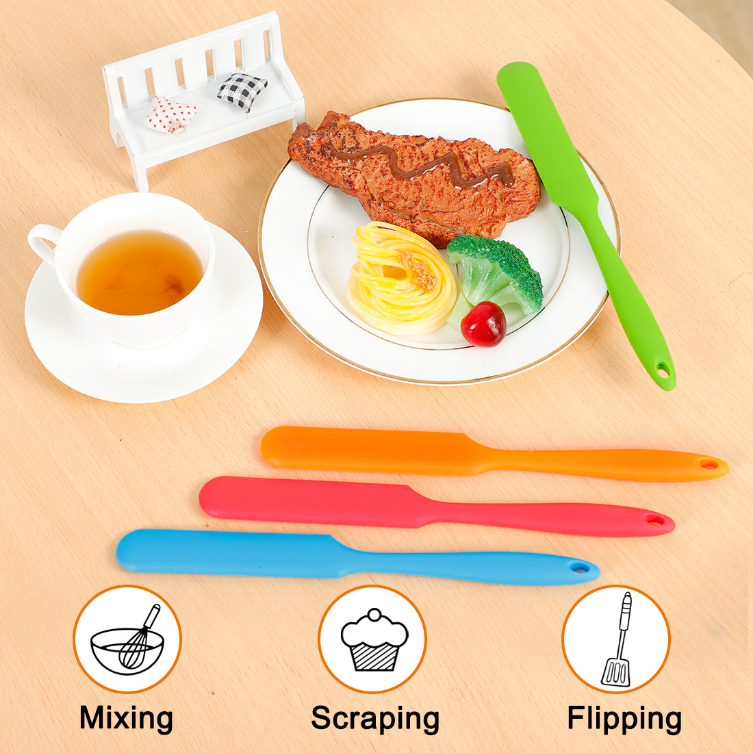 Unique Bargains Kitchen Cooking Silicone Jar Spatula Heat Resistant Turner Scraper Baking Utensils Multi-Color 4pc