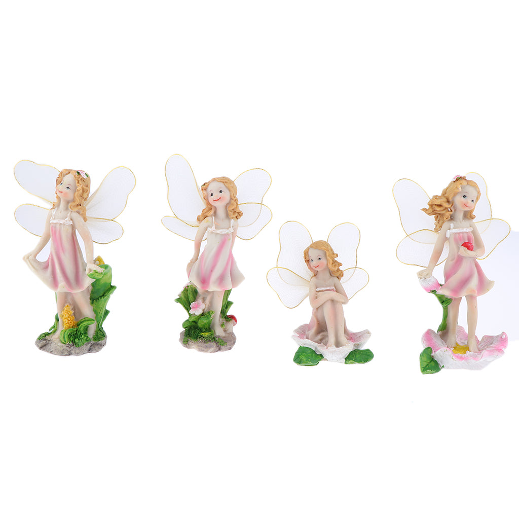 4 Pcs Flower Fairies Miniature Garden Ornaments ， Fairy Animals Dollhouse Plant Pot Figurine DIY Home Decoration Kids Toy Gift