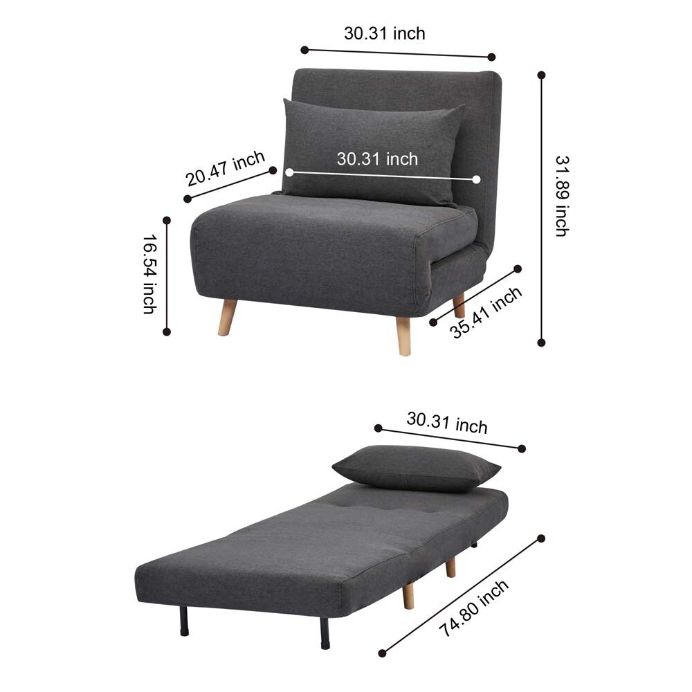 Tri Fold Convertible Polyester Sofa Bed Chair with Removable Pillow