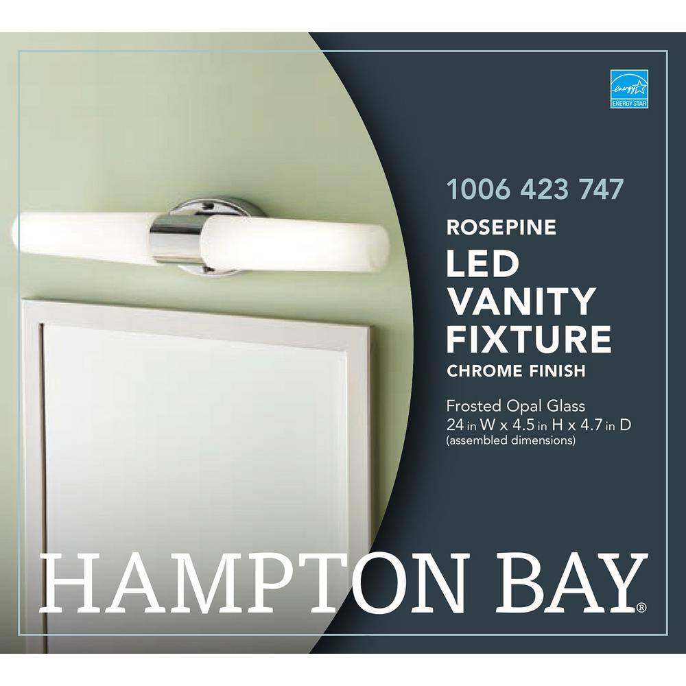 Hampton Bay Rosepine 24 in. 1-Light Chrome Integrated LED Modern Bathroom Vanity Light Bar KNW1302L