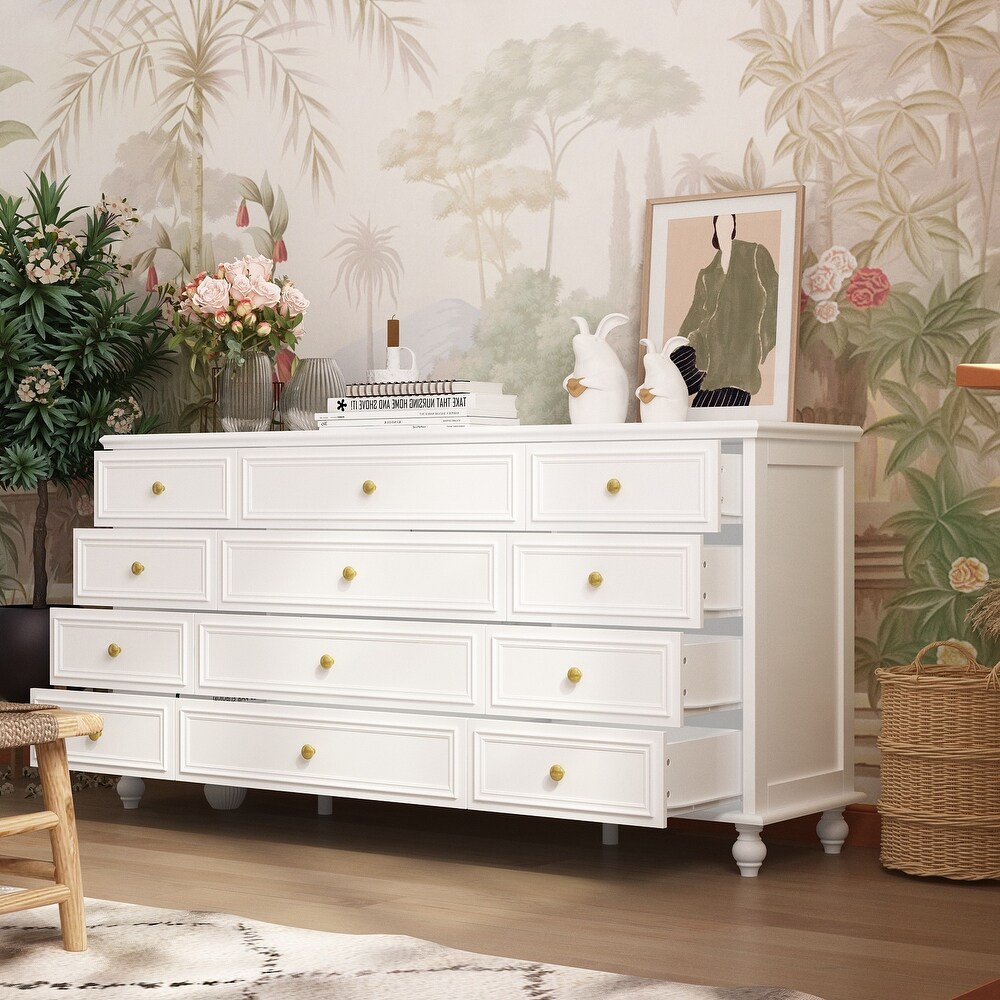 Timechee 63'' W Dresser White Chest Srorage Cabinet Lacquer Drawers