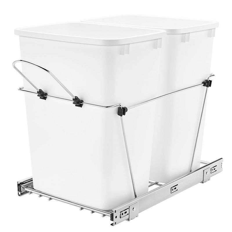 Rev-A-Shelf Double Pull Out Trash Can 35 Qt for Kitchen， White， RV-18KD-11C S