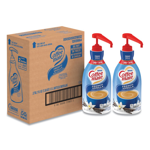 Coffee-mate Liquid Coffee Creamer， French Vanilla， 1.5 Liter Pump Bottle， 2/Carton (31803CT)