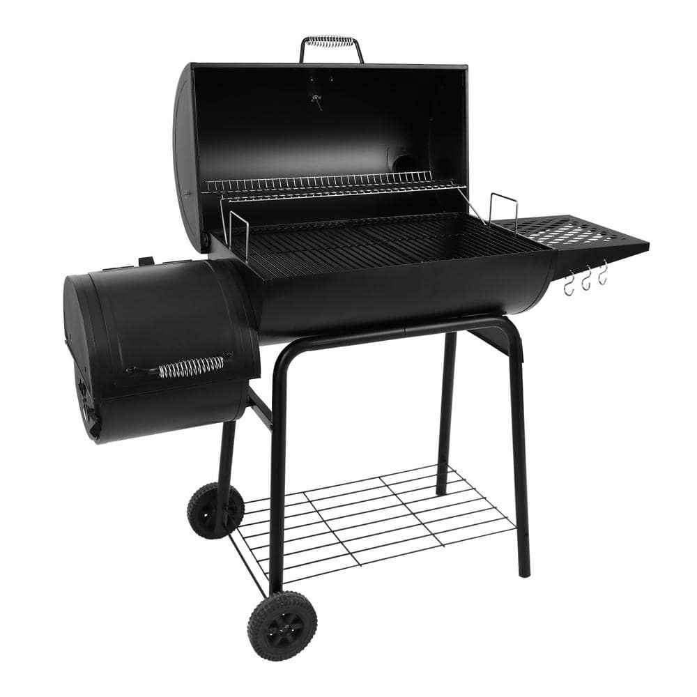 Royal Gourmet 30 in. Smoker Black Barrel Charcoal Grill with Offset Smoker with Cover For Outdoor, Backyard Cooking CC1830RC