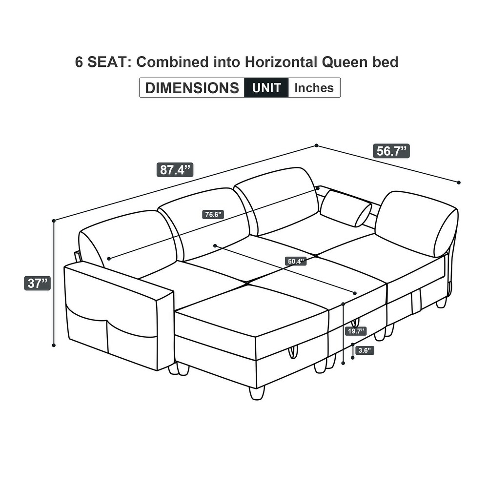 U Shape Convertible Sleeper Sofa Modular Sectional Sofa w/Storage Seat