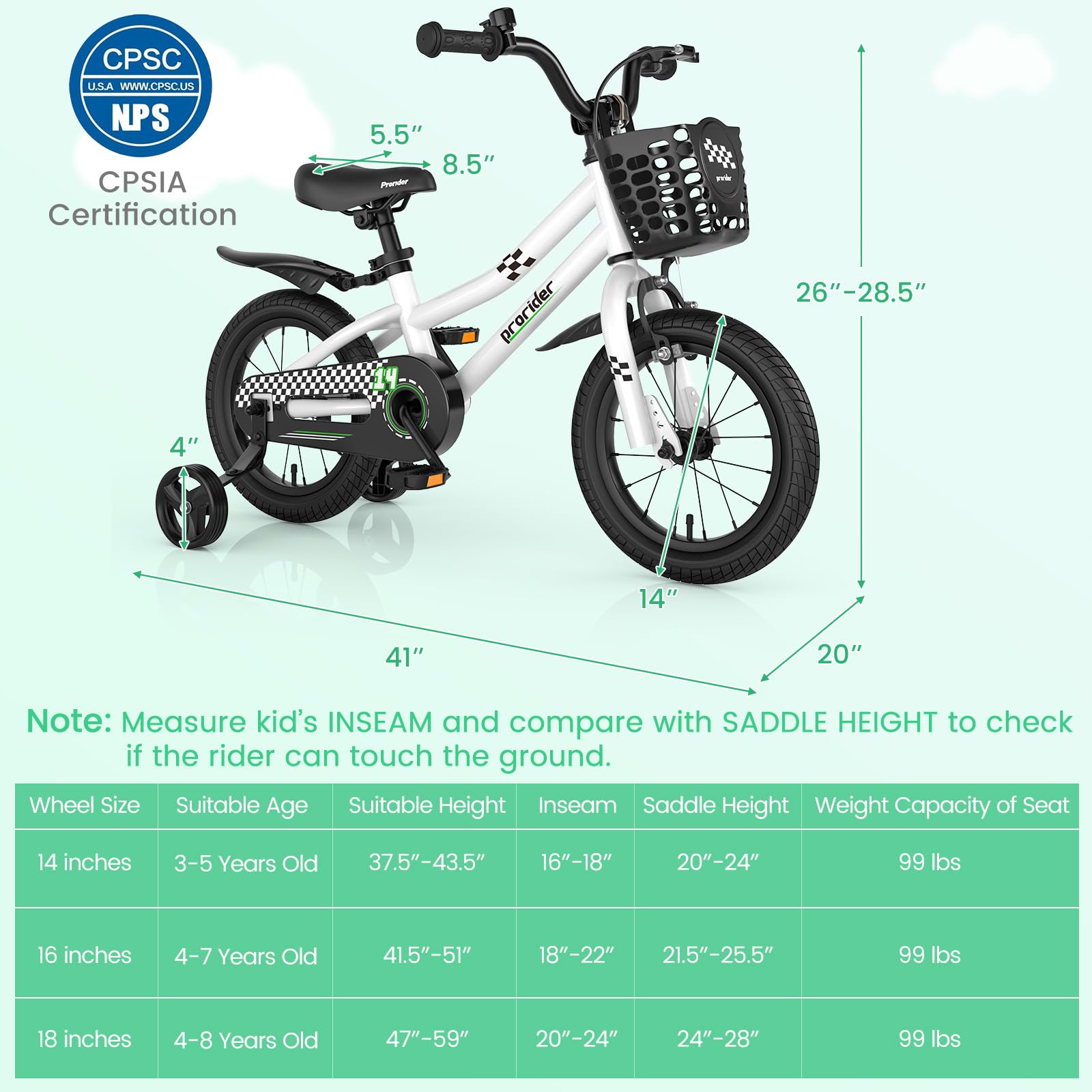 BABY JOY Kids Bike, 14 16 18 Inch Children Bikes for Boys Girls Age 3-8 Years w/Training Wheels