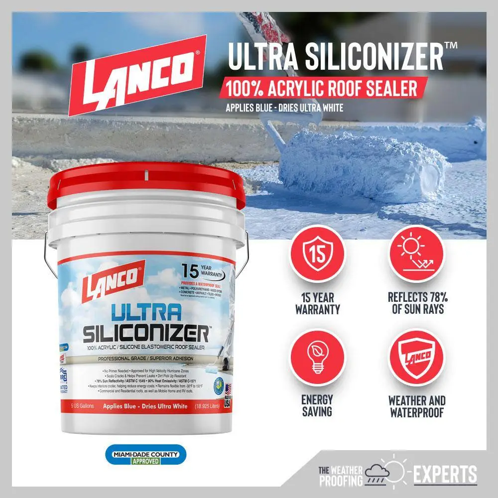 Lanco Ultra Siliconizer 5 Gal. 100% Acrylic Elastomeric White Reflective Roof Sealer