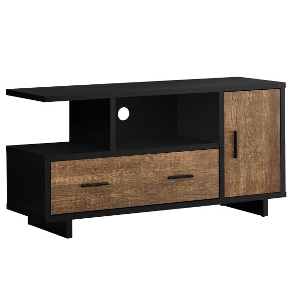 Tv Stand， 48 Inch， Console， Media Entertainment Center， Storage Cabinet， Drawers， Living Room， Bedroom， Black And Brown Laminate， Contemporary， Modern