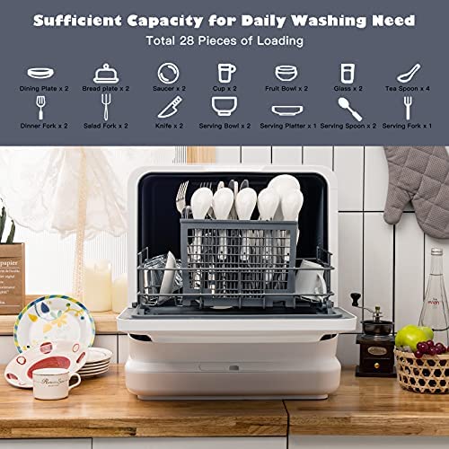 COSTWAY Portable Countertop Dishwasher, with 7.5L Openable Water Tank