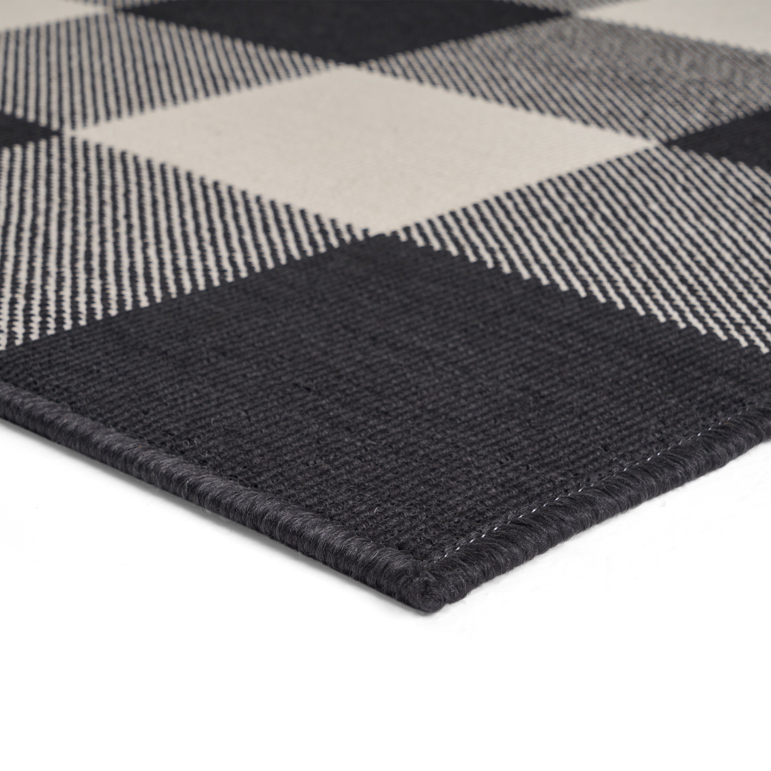 Jessica Outdoor Check Area Rug, Black and Ivory