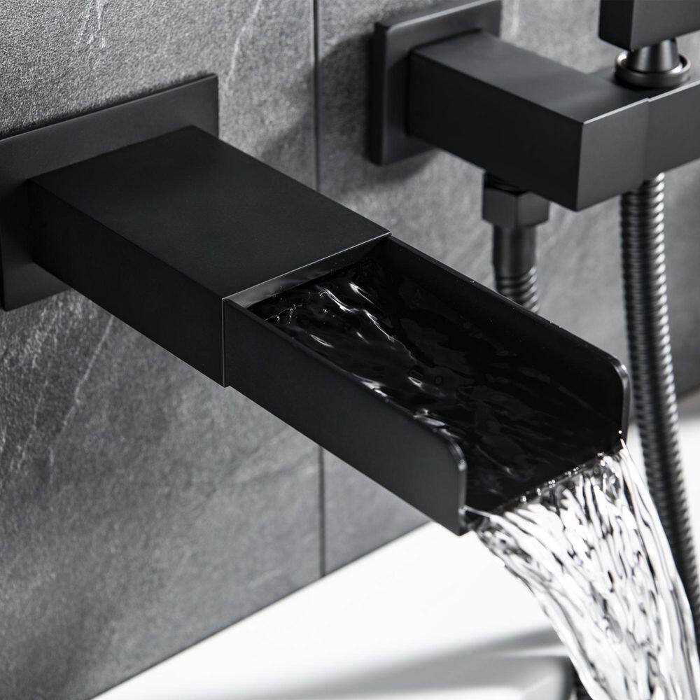 WELLFOR Single-Handle Wall Mount Roman Tub Faucet with Hand Shower in Matte Black (Valve Included) CR-P-WM-2W01MB