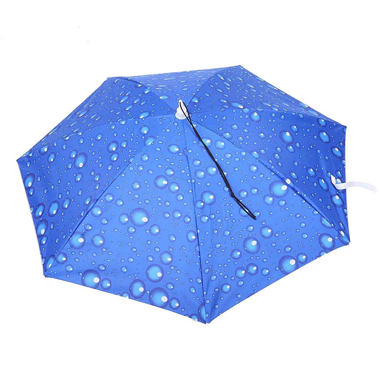 77cm Sunscreen Windproof Head Mounted Umbrella Top Folding Hat Umbrella(，raindrop Blue)