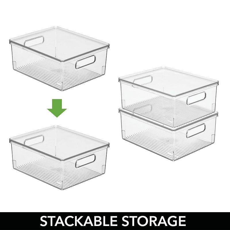 mDesign Large Plastic Stackable Kitchen Storage Box， Handles， Lid， 8 Pack