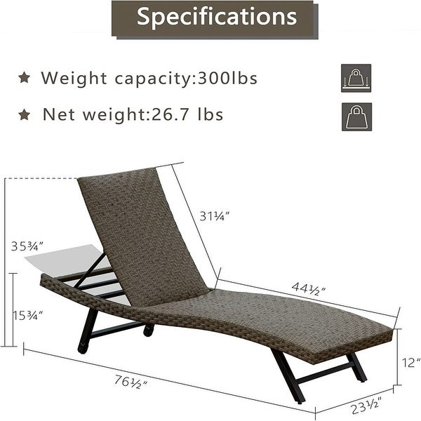 2-Piece Outdoor PE Rattan Chaise Lounge with Adjustable Backrest