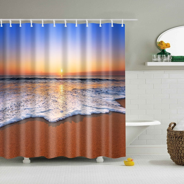 Seaside Scenery  3d Printed Shower Curtains Set Polyester  Fabric Waterproof  High Quality Bath Curtain Bathroom Screen Curtain