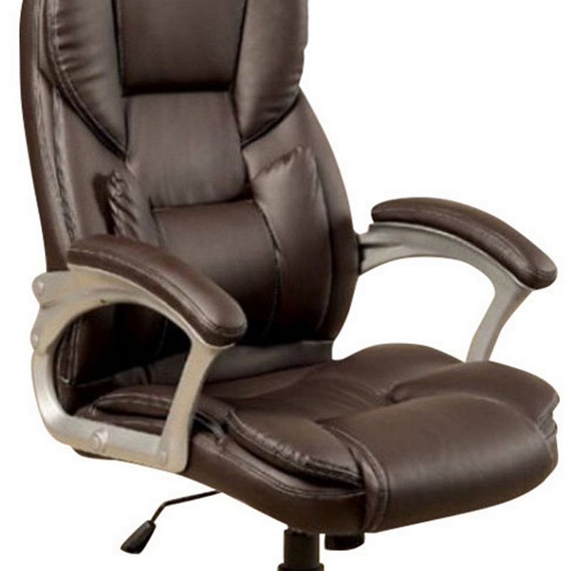 Leatherette Metal Frame Swivel Office Chair with Armrests， Brown