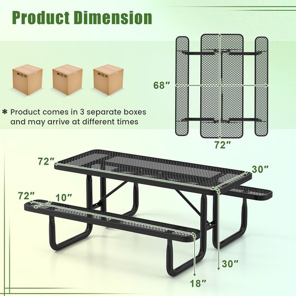 Outdoor Picnic Table and Bench Set for 8 Person with Seats and Mesh Grid