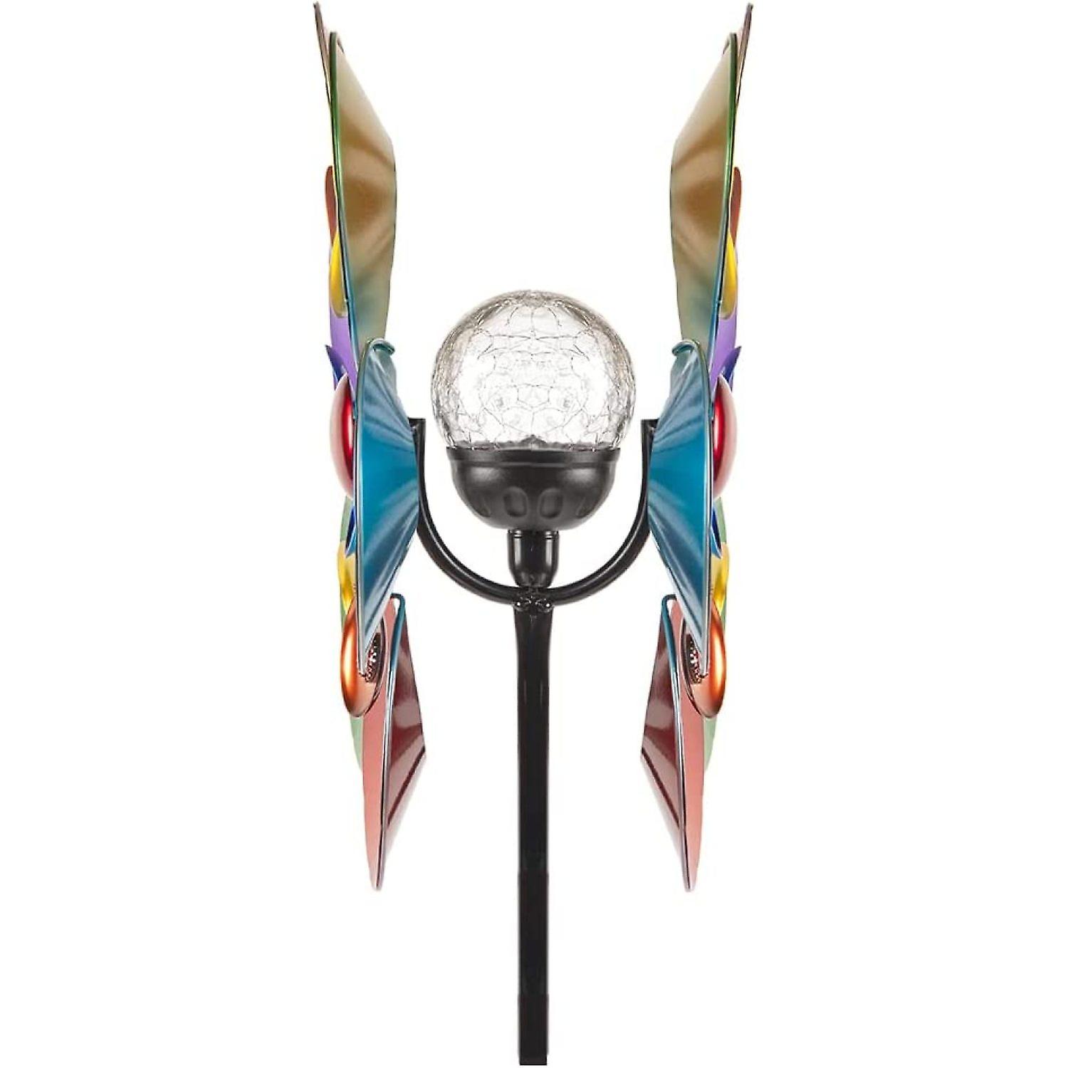 Wind Spinner Outdoor Metal Solar Power Light Colorful Metal With Gem Sculpture Kinetic Windmills Colorful Wind Catcher Glass Ball For Garden Lawn Yard