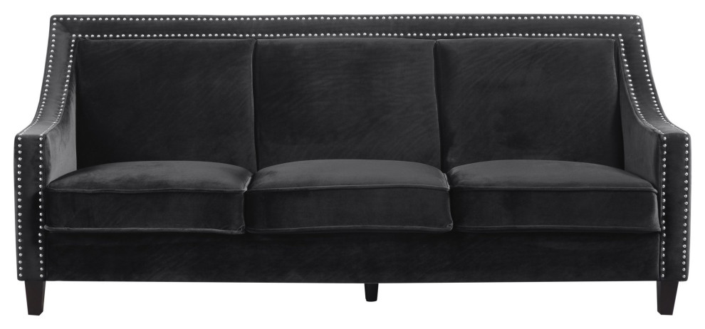 Traditional Sofa  Comfortable Velvet Seat With Swoop Arm  ampNailhead Trim   Transitional   Sofas   by Decorn  Houzz