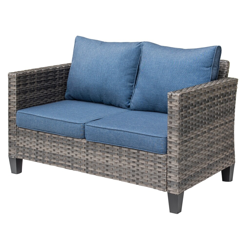 OVIOS Outdoor High back Grey Wicker Loveseat