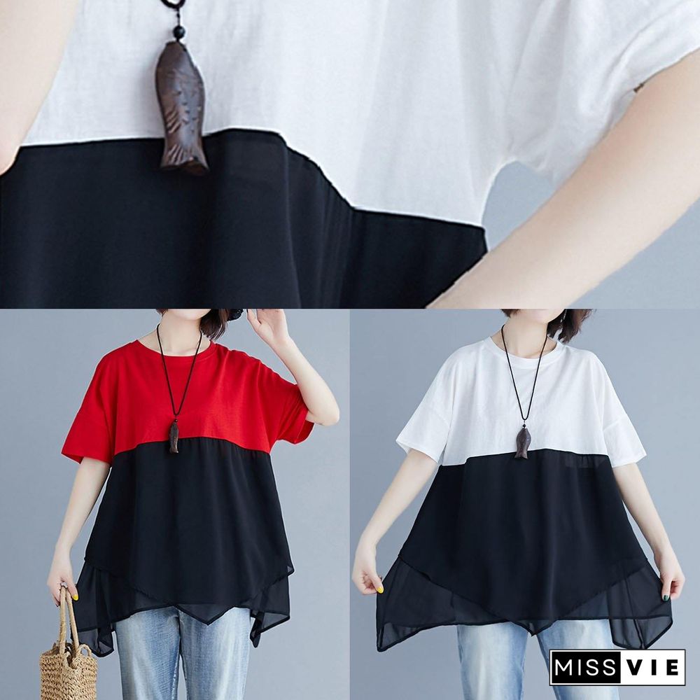 French o neck patchwork chiffon shirts women Inspiration white shirt summer