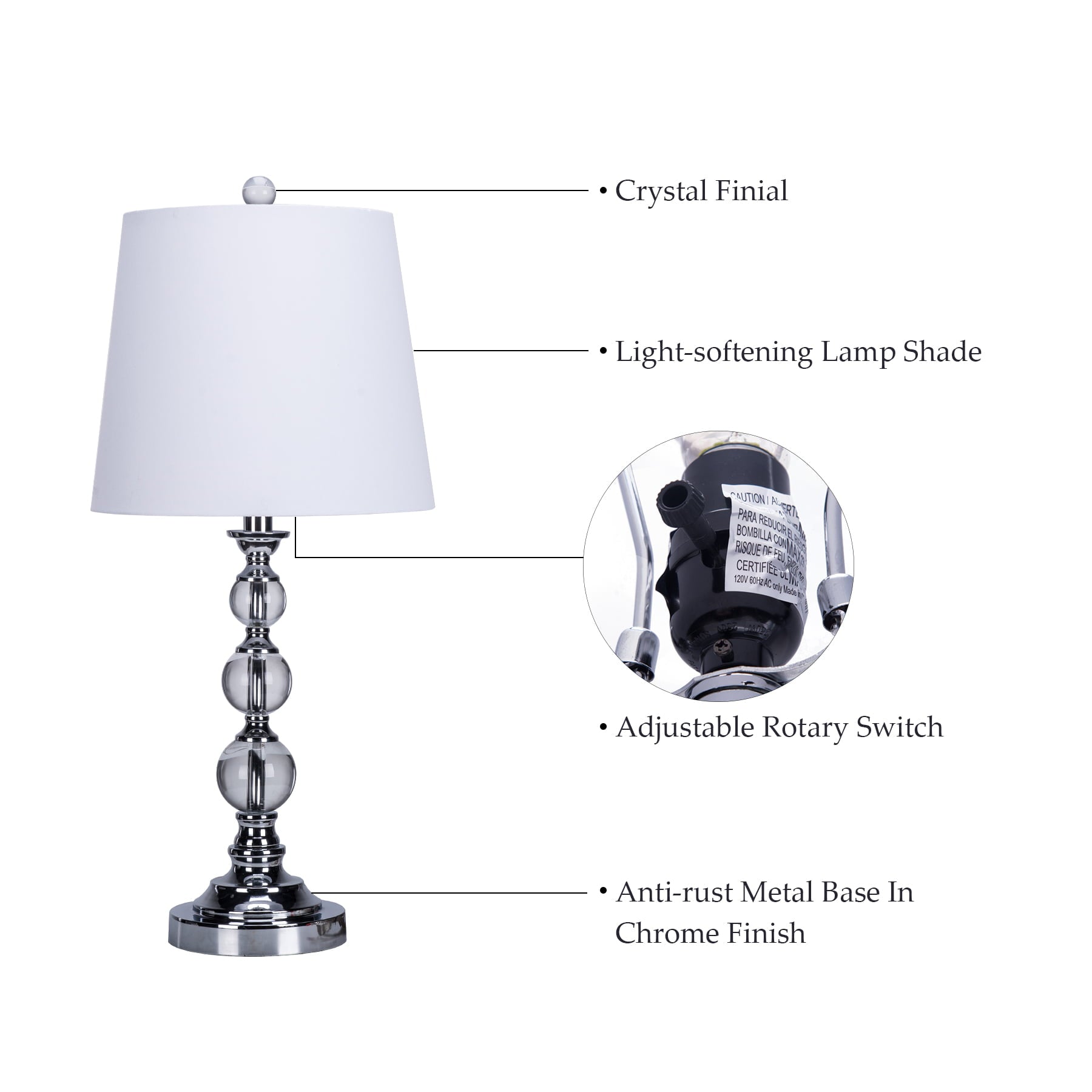 Banyan Table Lamp Stacked Crystal Ball with White Linen Hardback Shade Set of 2