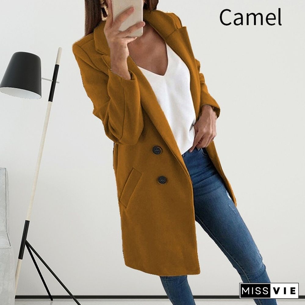 Winter and Autumn Woman Long Wool Coat Solid Color Elegant Blend Coats Slim Fashion Female Long Coat Outerwear Jackets Plus Size S-5XL