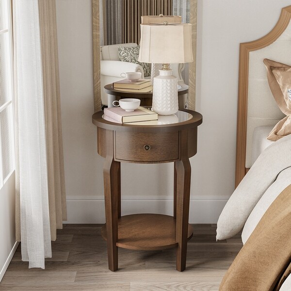 COSIEST Rustic Solid Wood Mirrored Console and Accent Table