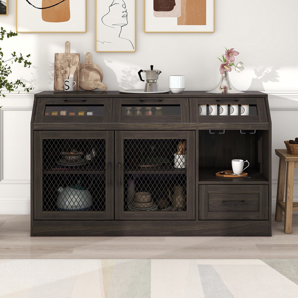 Kitchen Sideboard with Adjustable Shelves and Wineglass Holders