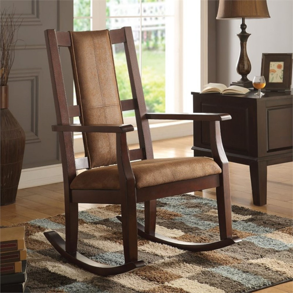 Bowery Hill Traditional Rocking Chair in Brown and Espresso   Transitional   Rocking Chairs   by Homesquare  Houzz