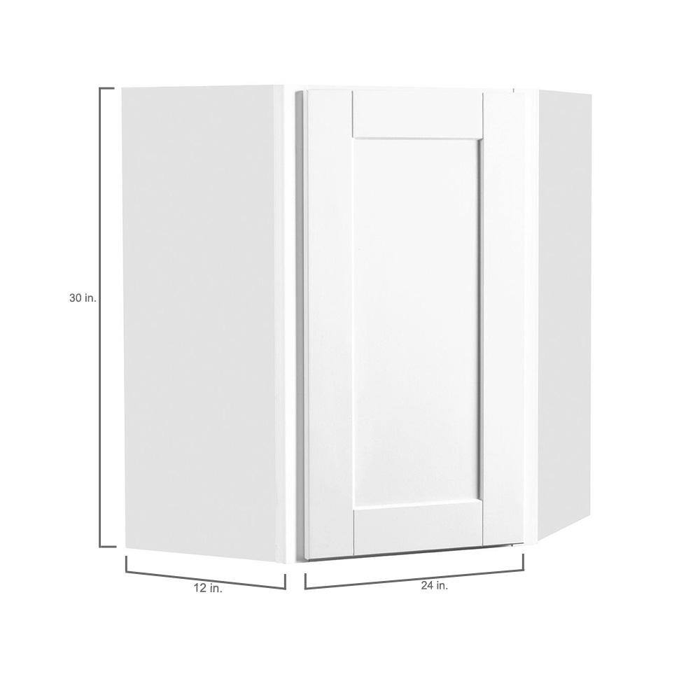 Hampton Bay Shaker Satin White Stock Assembled Diagonal Corner Wall Kitchen Cabinet (24 in. x 30 in. x 12 in.) KWD2430-SSW