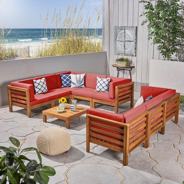 Oana Outdoor 9Piece Acacia Wood Sectional Sofa Set with Coffee Table by Christopher Knight Home