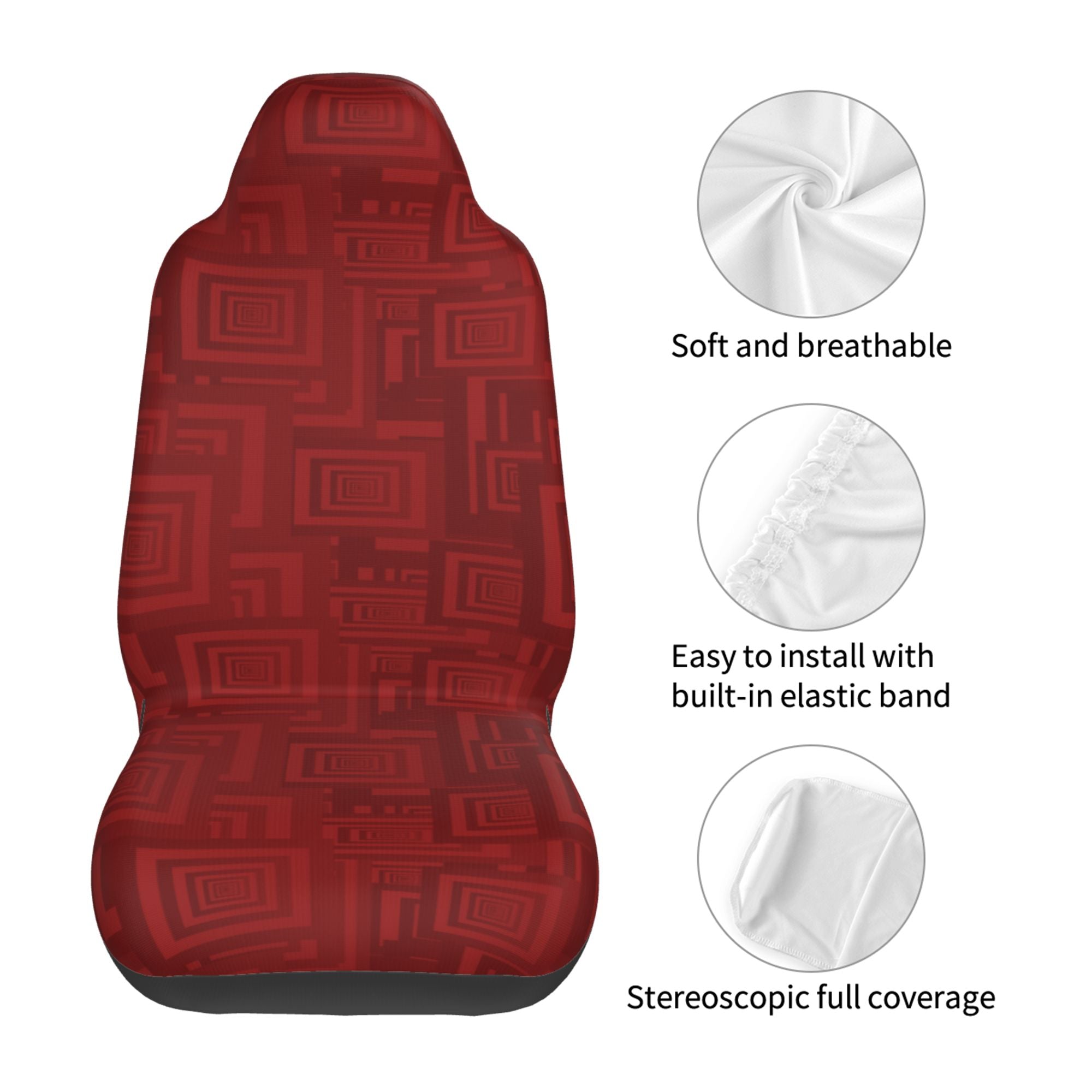 ZICANCN Car Seat Covers Front Seats Only，Maroon Abstract Geometry Automotive Seat Covers Protectors for Cars Trucks Suv 2 Pack