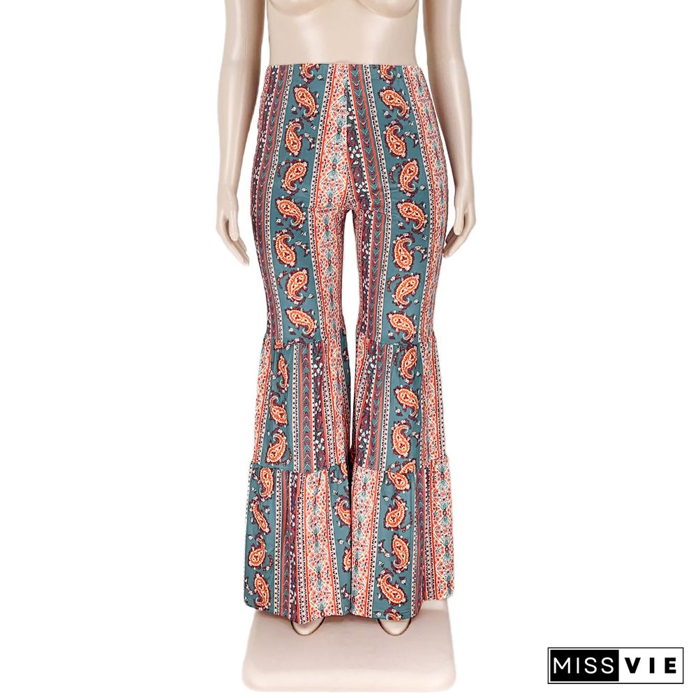 Boho Paisley Printed Plus Size Flare Pants