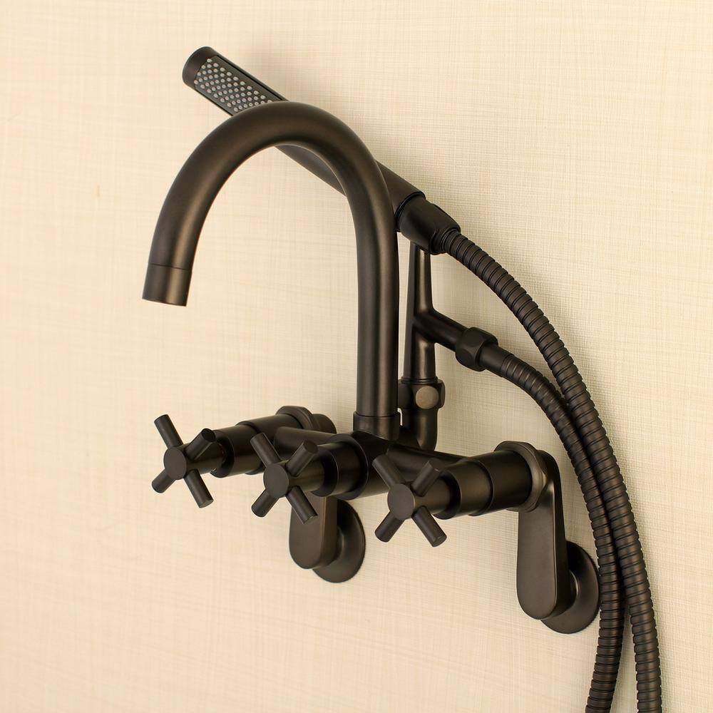 Kingston Brass Modern Adjustable 3-Handle Wall-mount Claw Foot Tub Faucet with Handshower in Oil Rubbed Bronze HAE8155DX