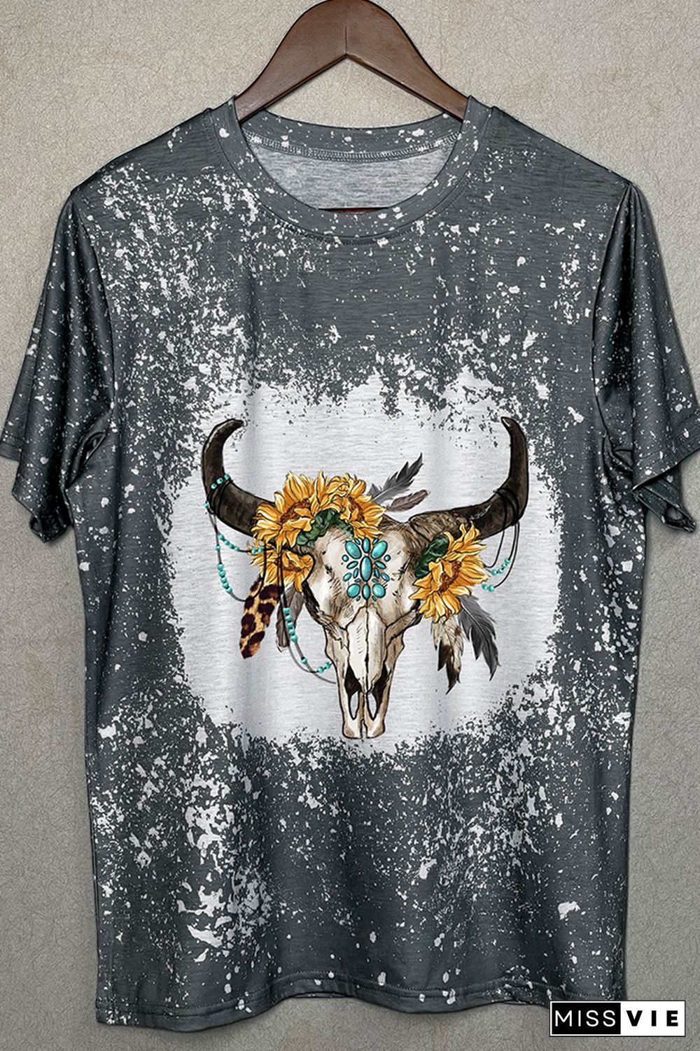 Sunflower Boho Bull Skull Graphic Tee Wholesale