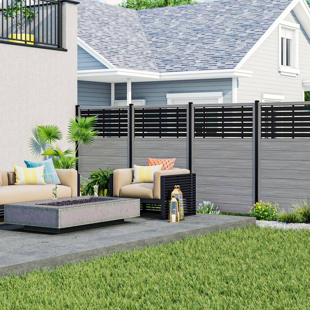 Barrette Outdoor Living 6 ft. x 4 ft. Driftwood Vinyl Fence with Boardwalk Black Decorative Screen 73032567