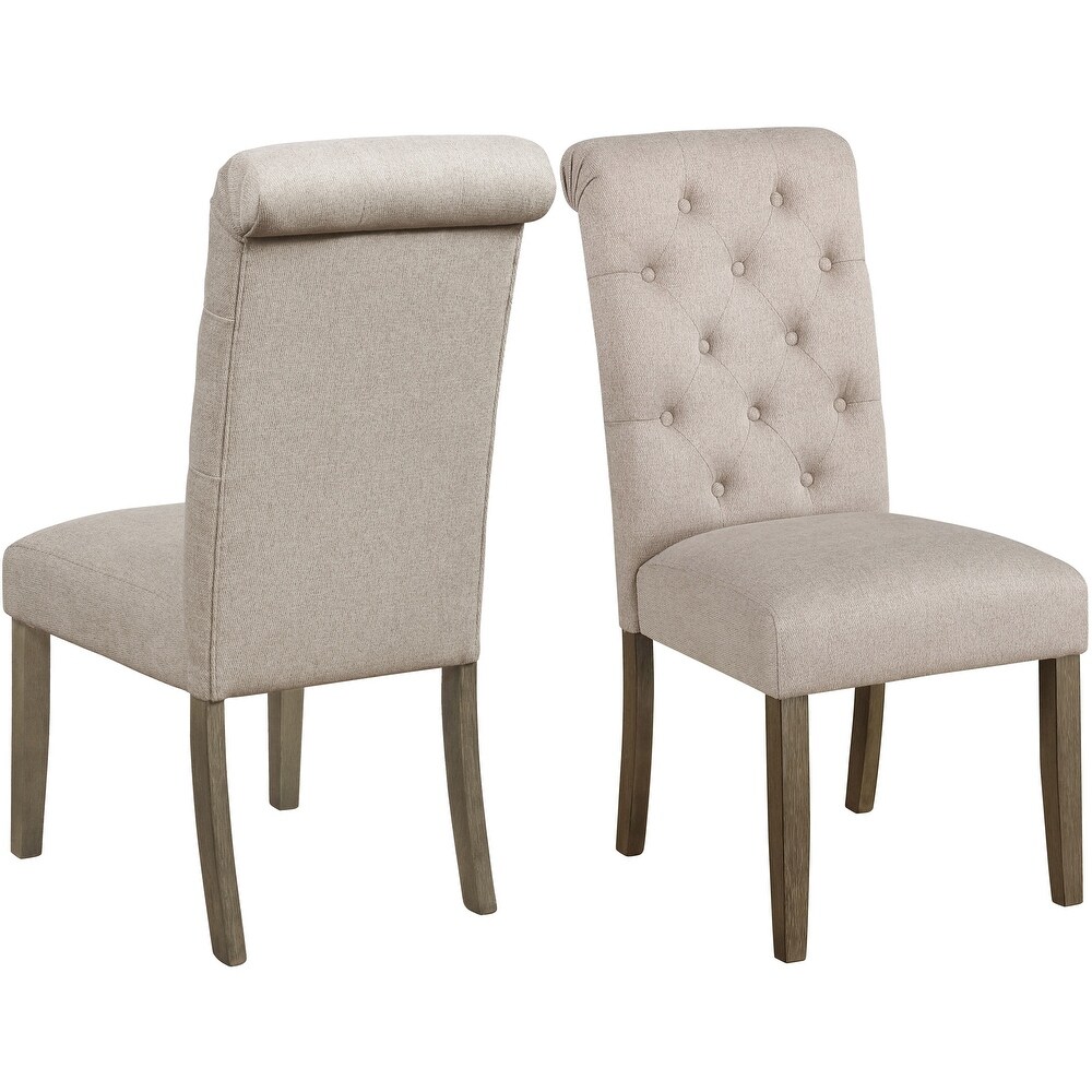 Rolled Back Button Tufted Design Beige Dining Chairs (Set Of 2)