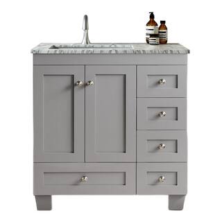 Eviva Happy 30 in. W x 18 in. D x 34 in. H Bathroom Vanity in Gray with White Carrara Marble Top with White Sink EVVN30-30X18GR