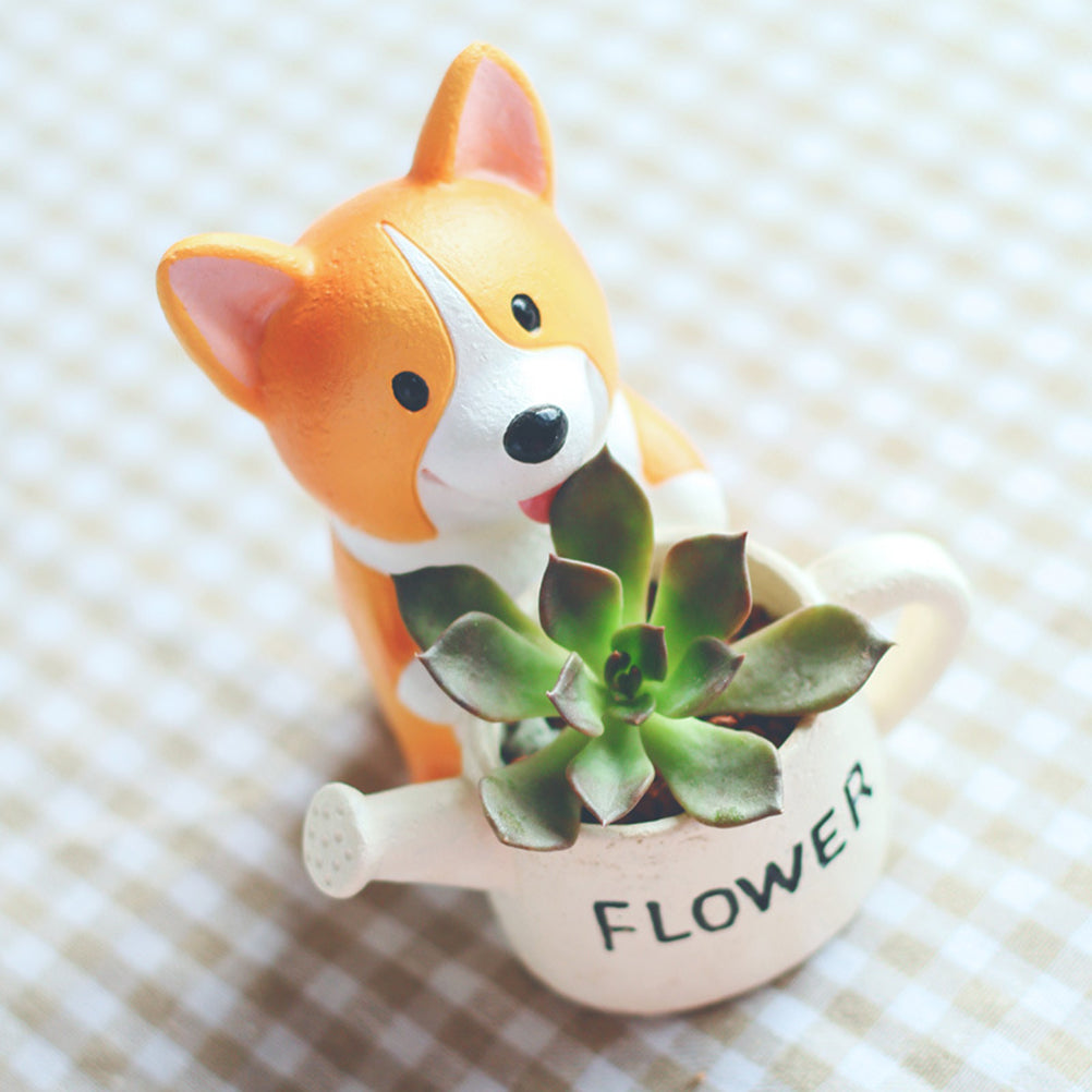 2pcs Resin Corgi Flower Pots Succulent Planter Nursery Pot Home Decoration for Garden Balcony Random Style