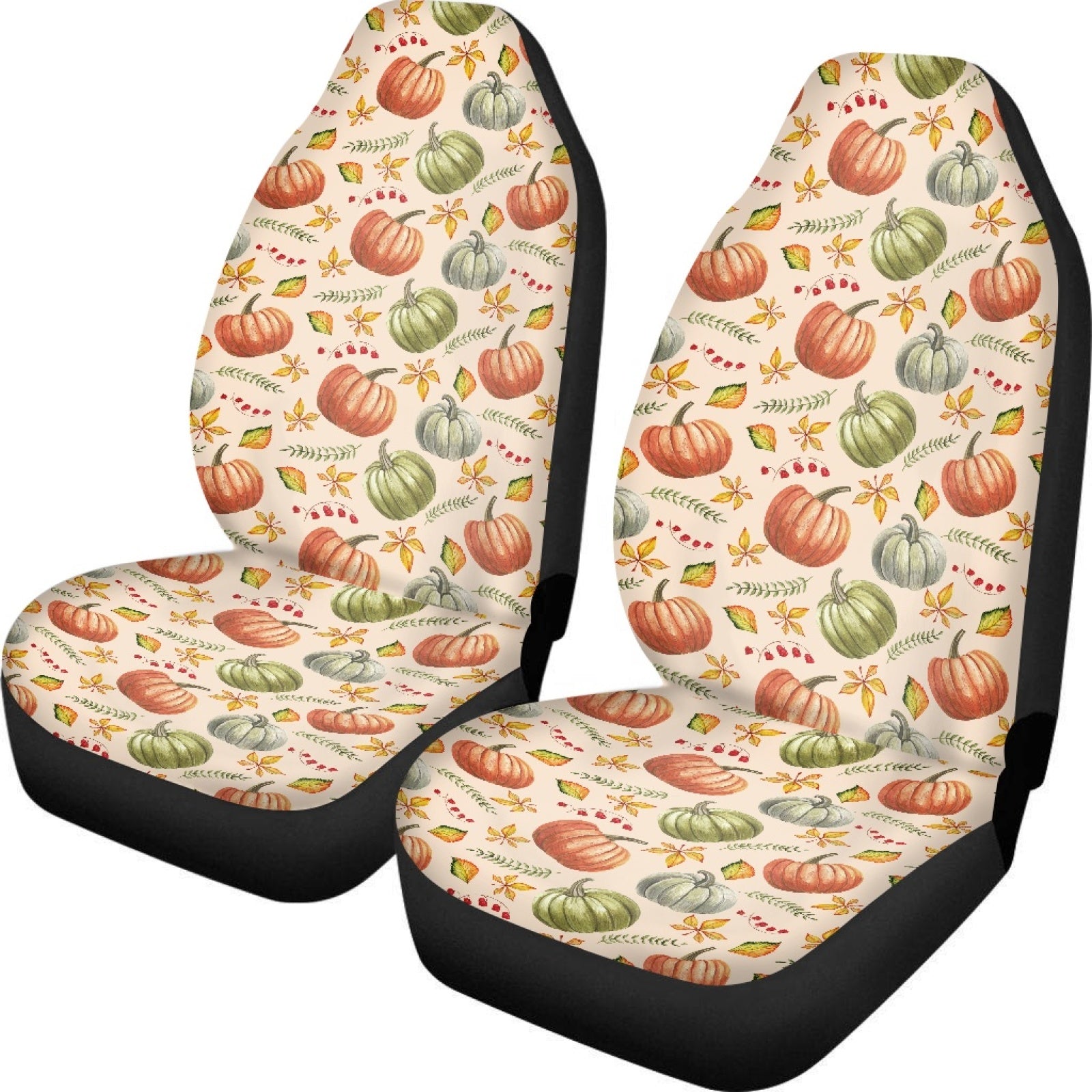 Xoenoiee Universal 2pc Front Seat Covers for Car Fall Decor， Pumpkin Leaf Pattern Bucket Seat Cover Automotive Seat Cover Saddle Blanket Protectors for Car， SUV and Truck