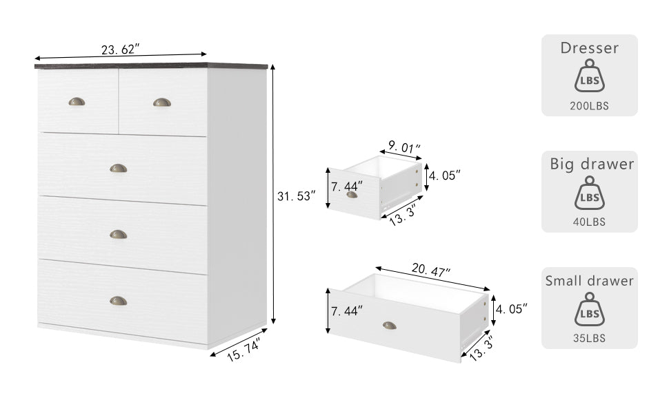 Chest of Drawers with Locks on 2-Top Chest of Drawers, 5 - Drawer Dresser