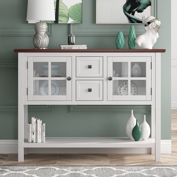 45'' Modern Console Table with 2 Drawers， 2 Cabinets and 1 Shelf