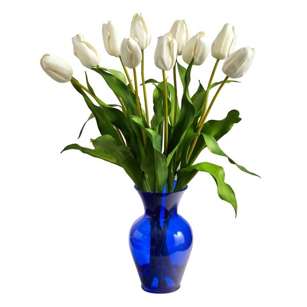 22 Dutch Tulip Artificial Arrangement in Blue Colored Vase