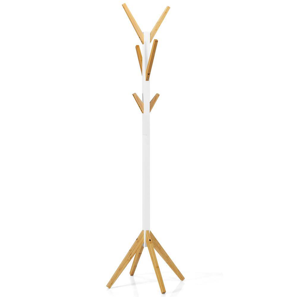 Costway White Bamboo Coat Rack Stand Freestanding Hall Tree Hanger Organizer with 6-Hooks HU10121WH