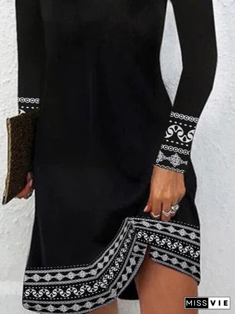 Geometric Casual Long Sleeve A-Line Dresses