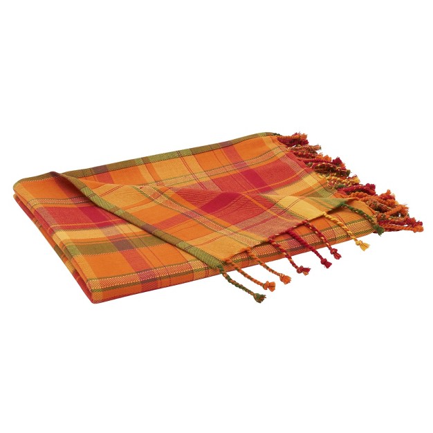 Harvest Plaid Cotton Throw Blanket Orange Saro Lifestyle