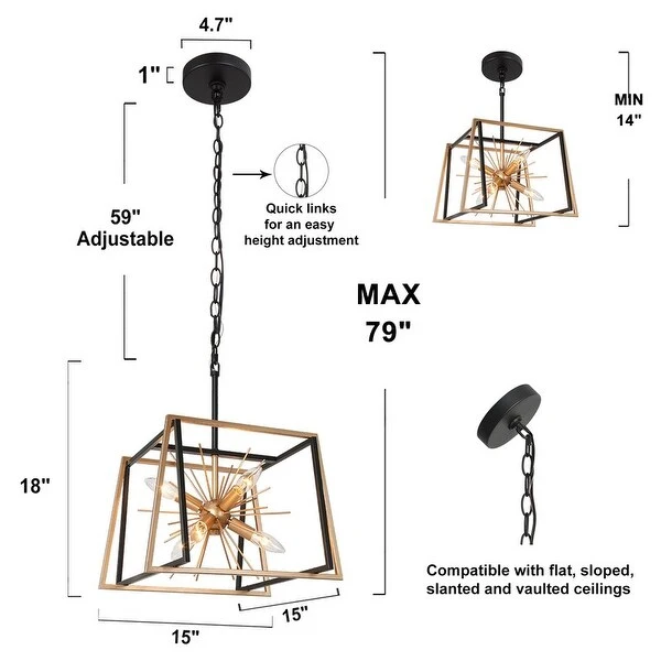 Modern Farmhouse 6/12-Light Black Gold Sputnik Chandelier Geometric Island Lights for Kitchen Shopping - The Best Deals on Chandeliers