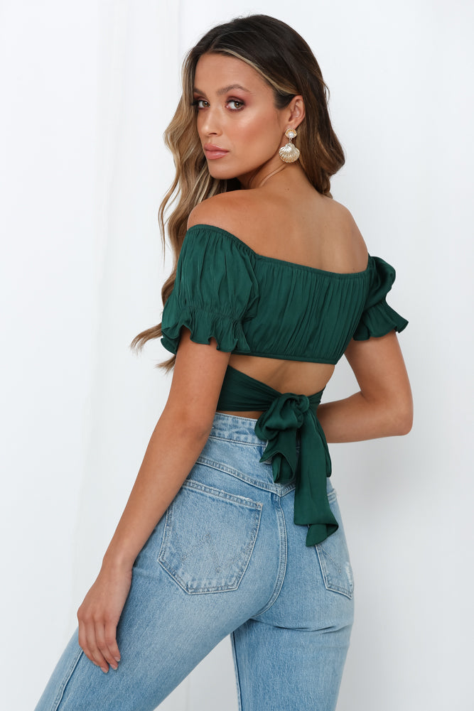 Danced Until Four Crop Top Forest Green